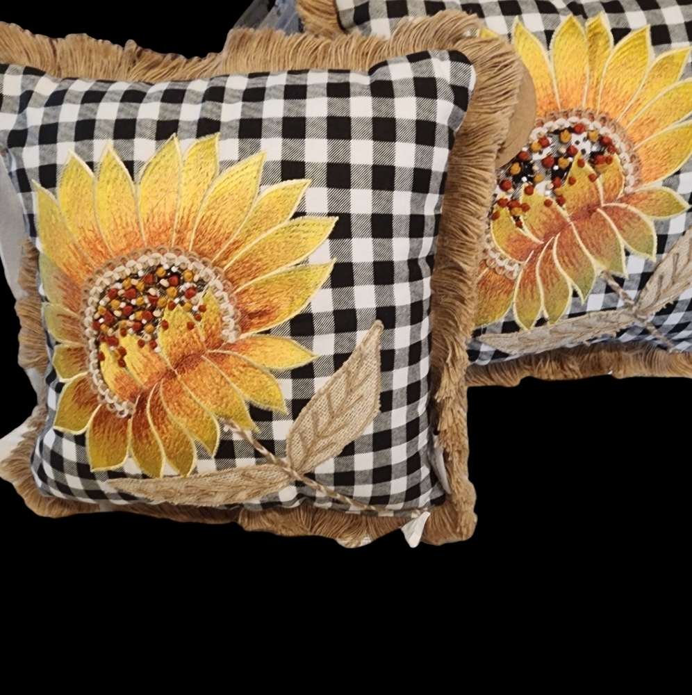 Harvest Set of 2 Decorative Beaded Pillows   12 x 12 Made in India